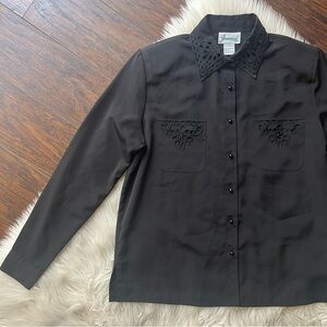 Vintage Joanna Black Laser Cut Button-Down Shirt